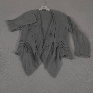 Fenini Sweater Womens M Gray Cardigan Crinkle Knit Open Front 100% Linen Tiered